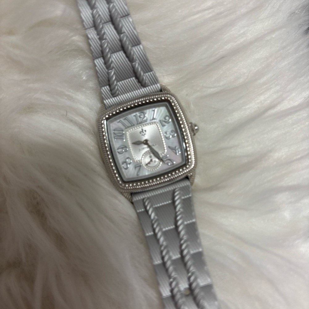 Judith Ripka Stainless Steel and Mother of Pearl Watch with Silicone Silver Band